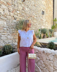 PANTALON LIN FRAMBOISE