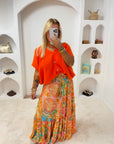 JUPE BOHÈME MALYA ORANGE/ JAUNE