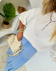 COLLIER Y ALMA STRASS BLEU