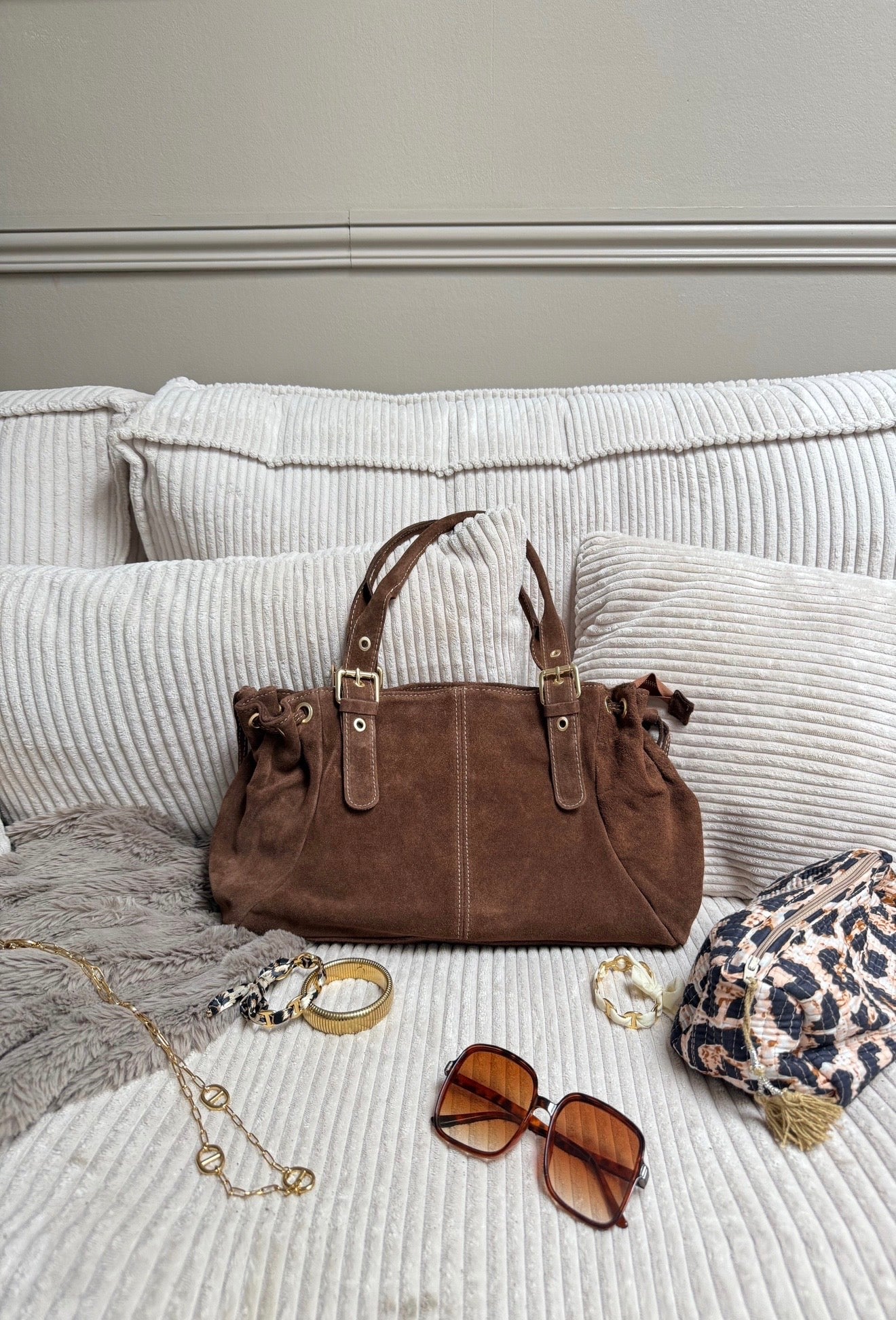Sac à Main Tote Marron Liz Claiborne Et Paul's Boutique - Occasion, Taille Moyenne, Simili Cuir, Motif écossais Et Nuage