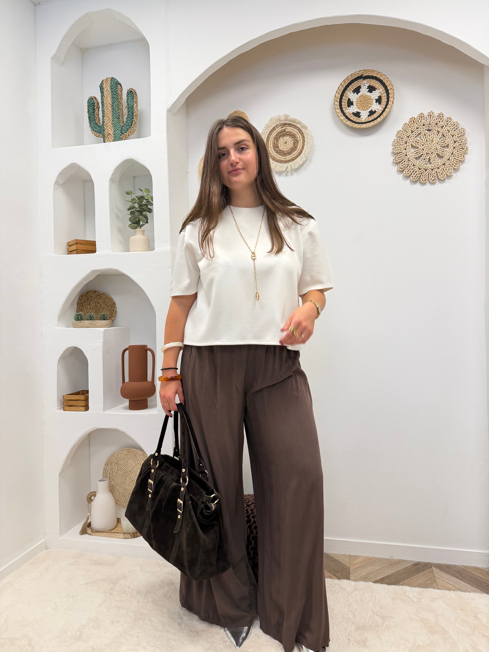 PANTALON FLUIDE ALMA MARRON