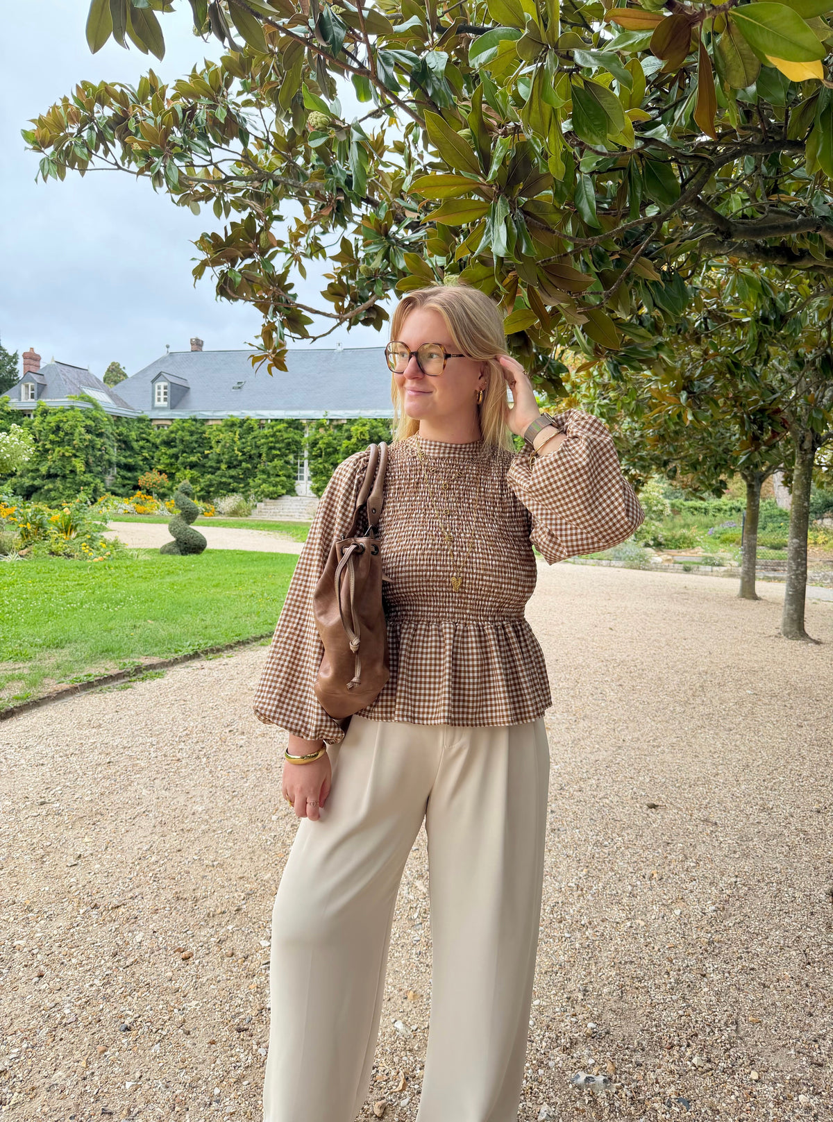 BLOUSE VICHY ELENA CAMEL
