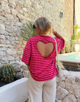 HAUT RAYÉ CŒUR ROSE & ROUGE