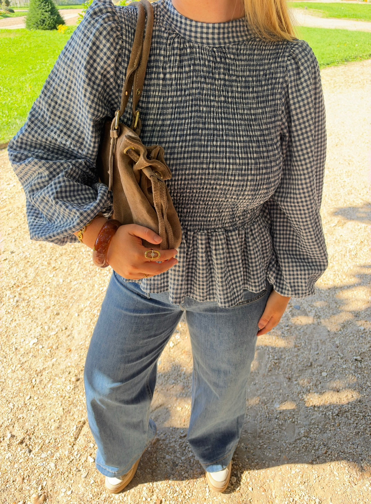 BLOUSE VICHY ELENA BLEU JEAN