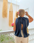 BLOUSE NŒUD RACHELLE BLEU MARINE