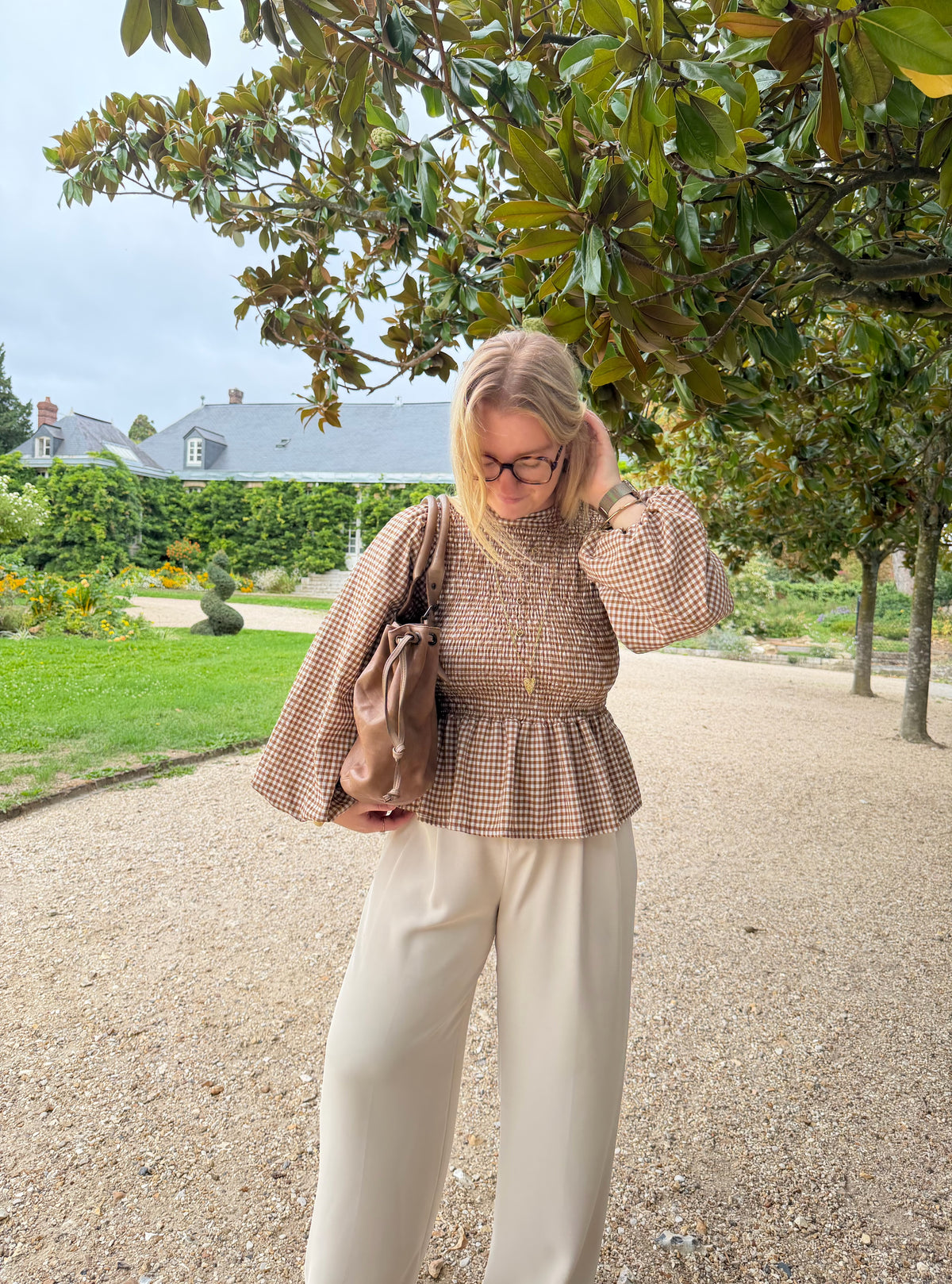 BLOUSE VICHY ELENA CAMEL