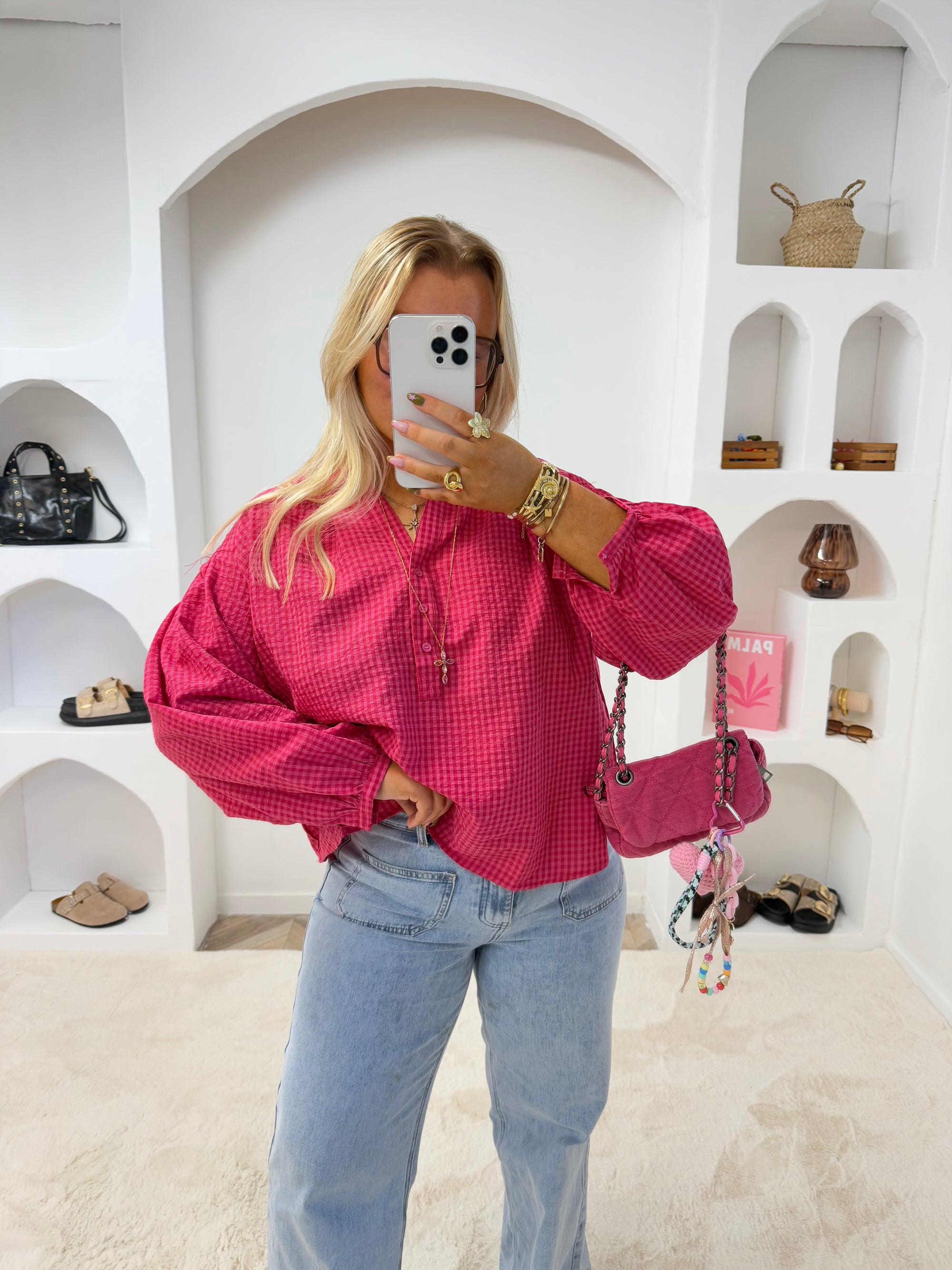 BLOUSE VICHY LOUANNE ROSE FUSHIA