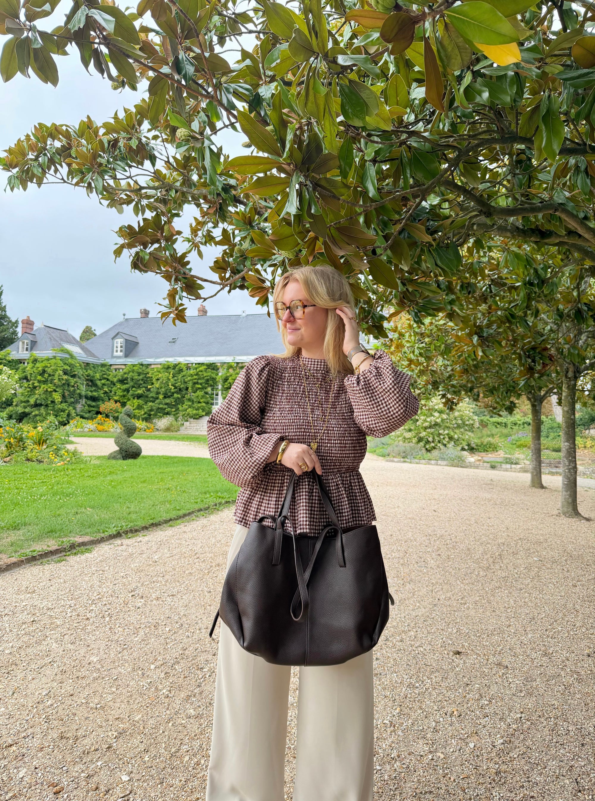 BLOUSE VICHY ELENA MARRON