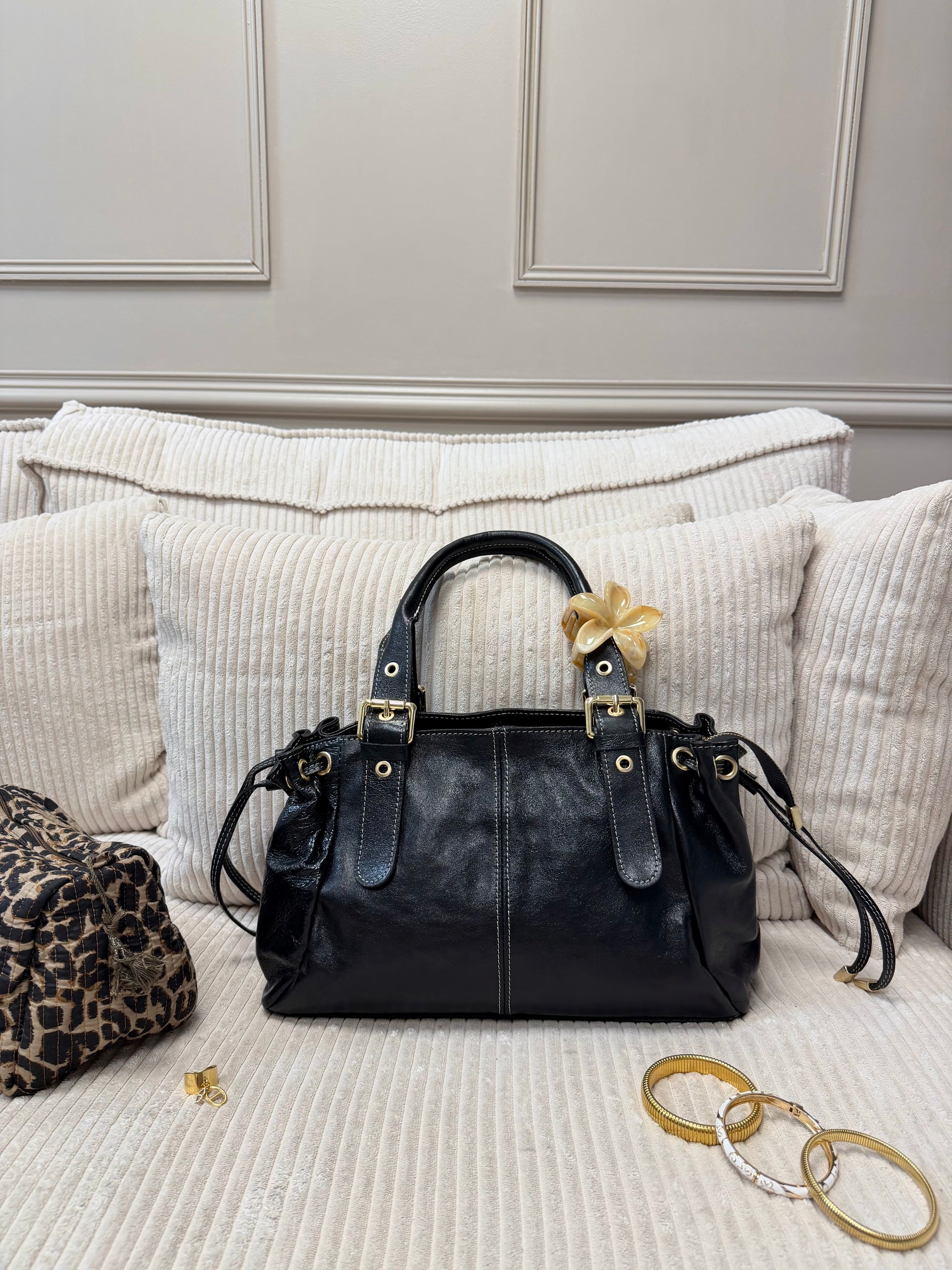 SAC JULIETTE NOIR IRISÉ COUTURE BLANCHE