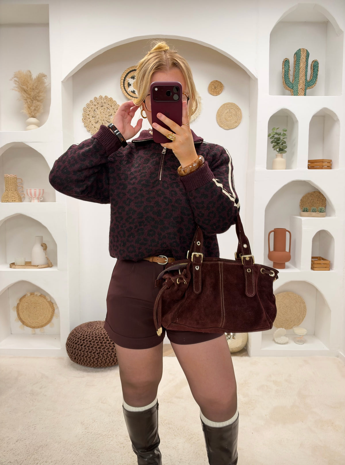 PULL LÉOPARD BORDEAUX