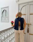 BLOUSE NŒUD RACHELLE BLEU MARINE