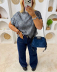 PULL IRISÉ BLEU MARINE MANCHE COURTE