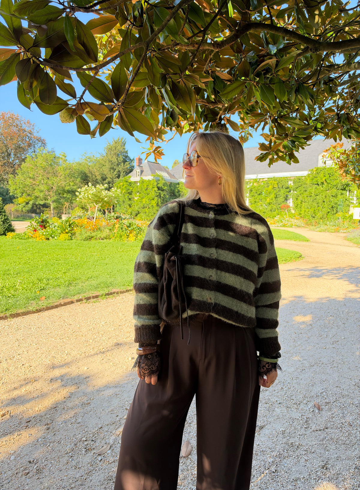 GILET CHLOÉ RAYÉ KAKI &amp; CHOCOLAT