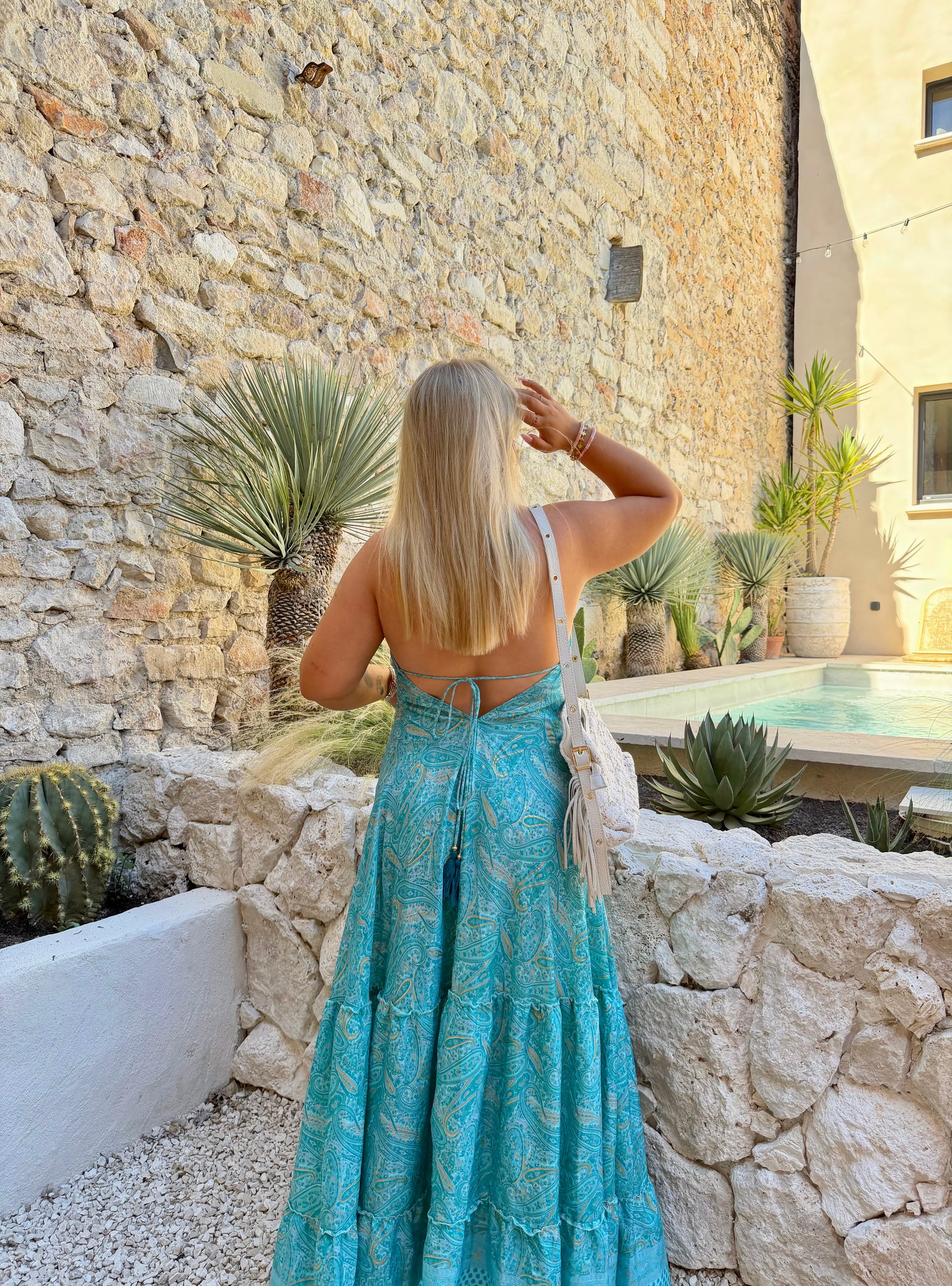 ROBE DOLCE À VOLANTS TURQUOISE