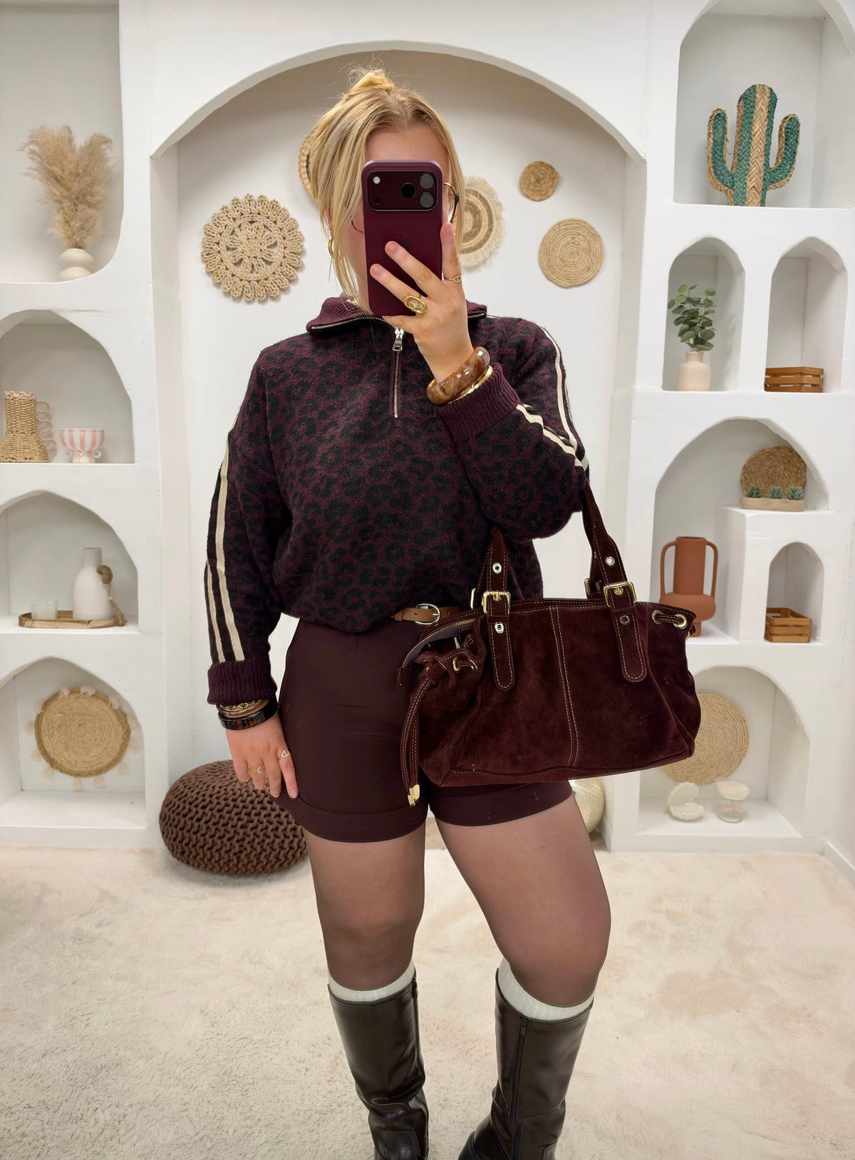 PULL LÉOPARD BORDEAUX