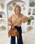 BLOUSE VICHY LOUANNE CAMEL