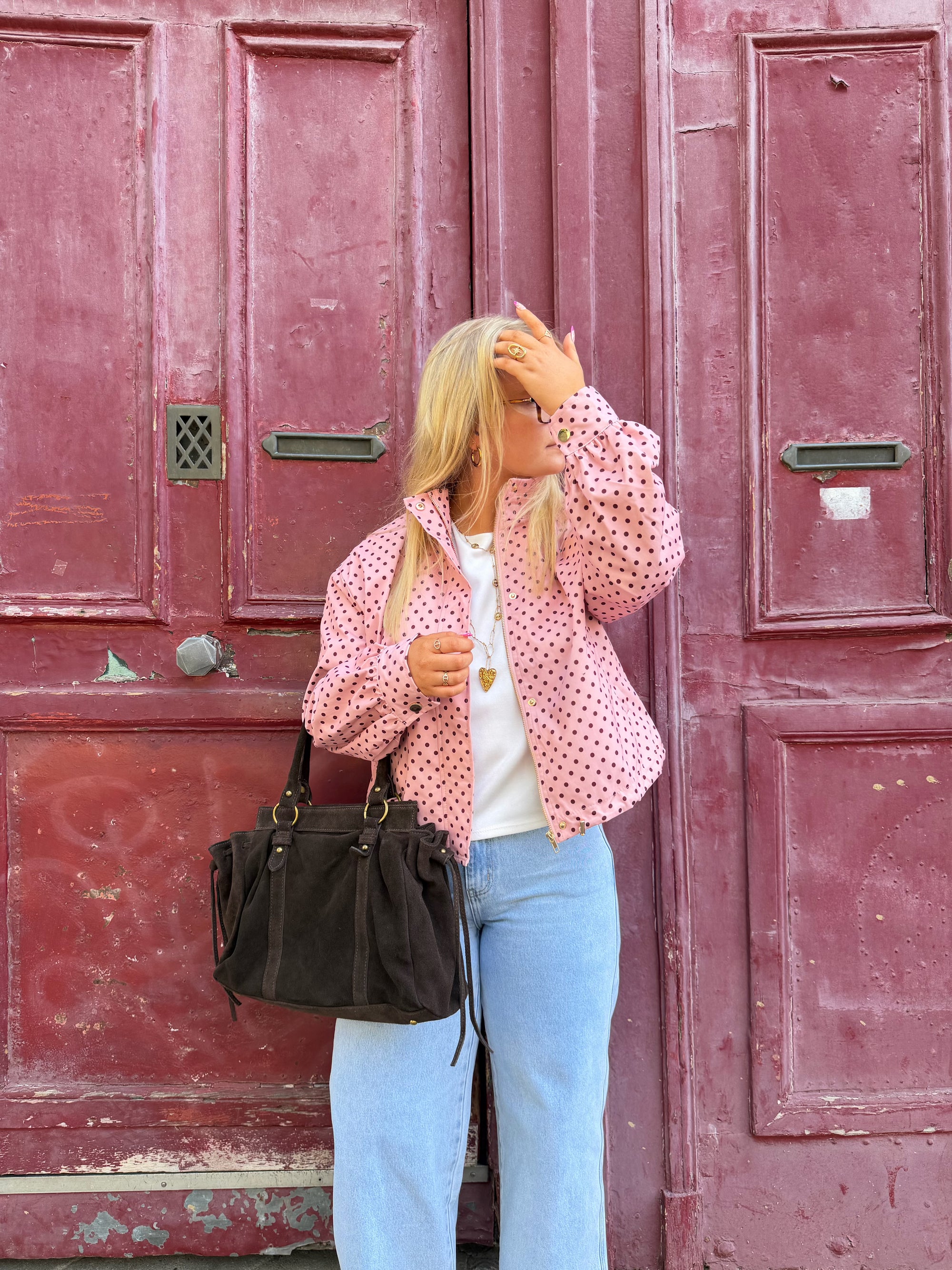 VESTE À POIS ROSE