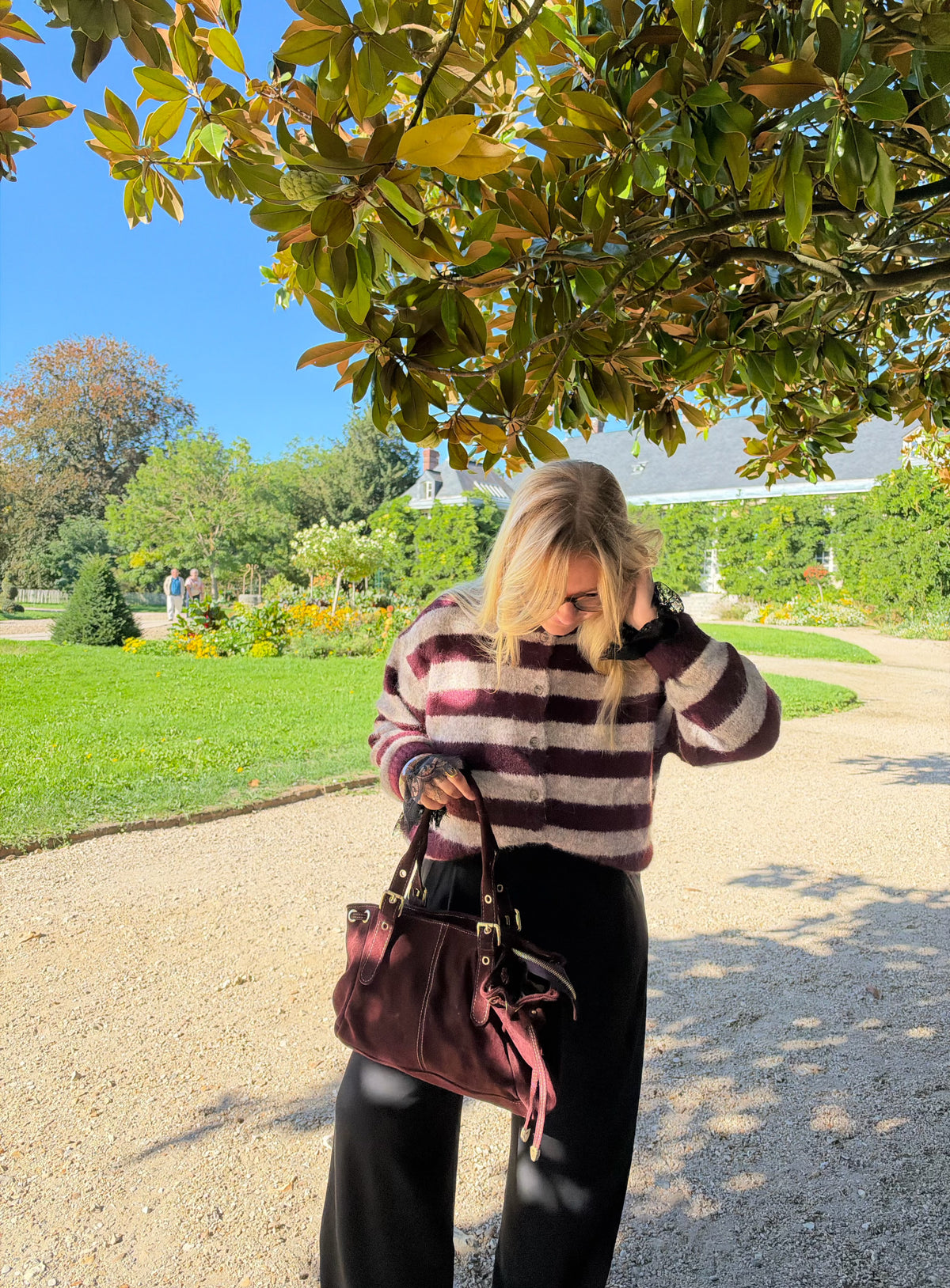 GILET CHLOÉ RAYÉ BORDEAUX &amp; TAUPE
