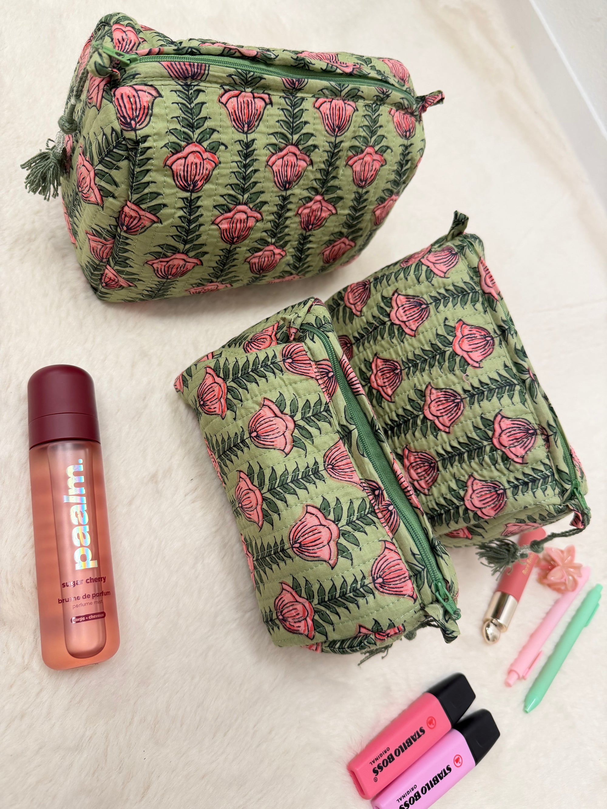 TROUSSE MATHILDE VERTE FLEURIE
