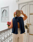 BLOUSE NŒUD RACHELLE BLEU MARINE