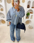 BLOUSE VICHY LOUANNE BLEU MARINE