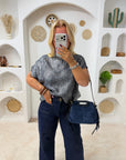 PULL IRISÉ BLEU MARINE MANCHE COURTE