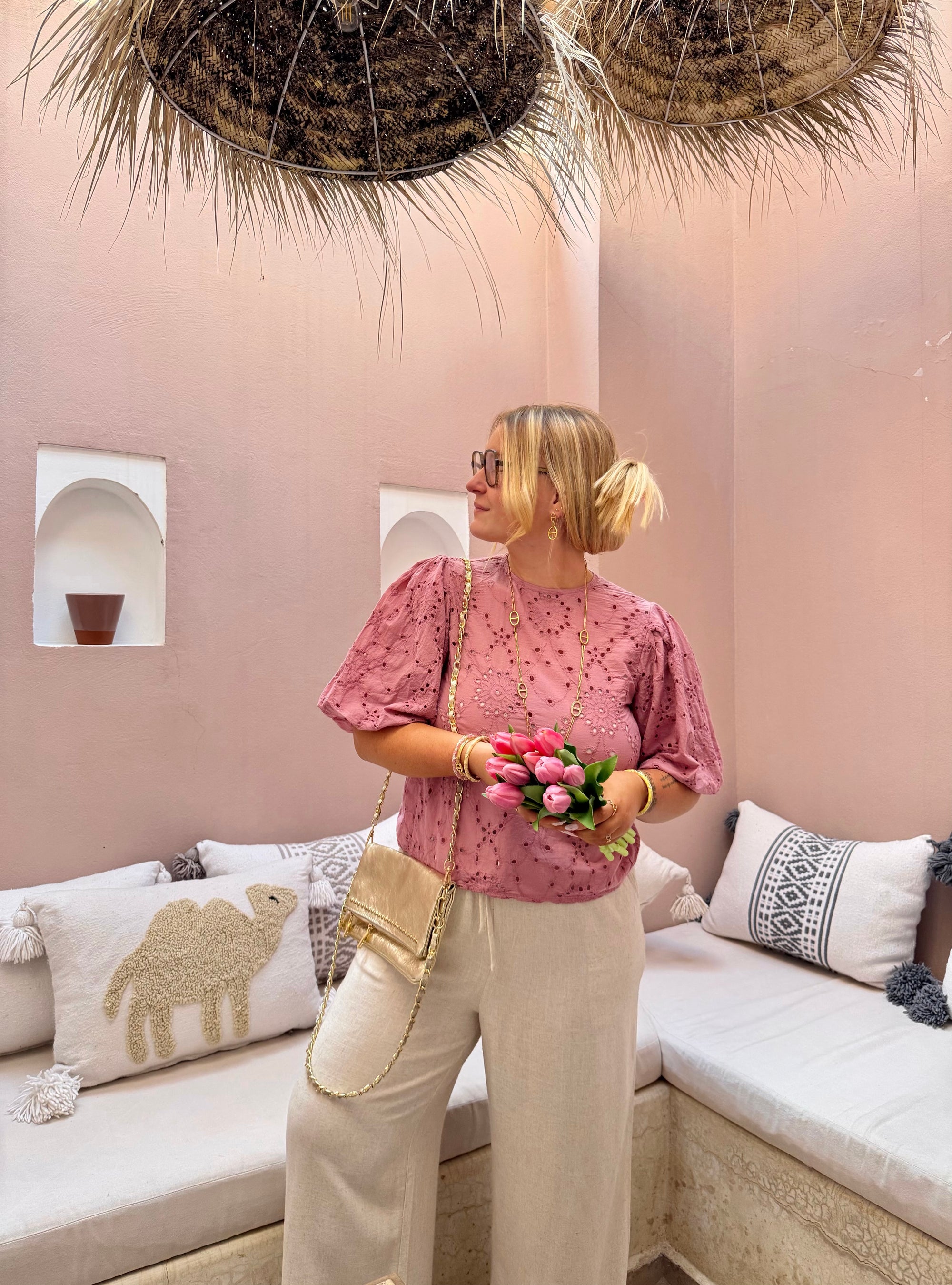 HAUT BRODÉ ZOÉ VIEUX ROSE