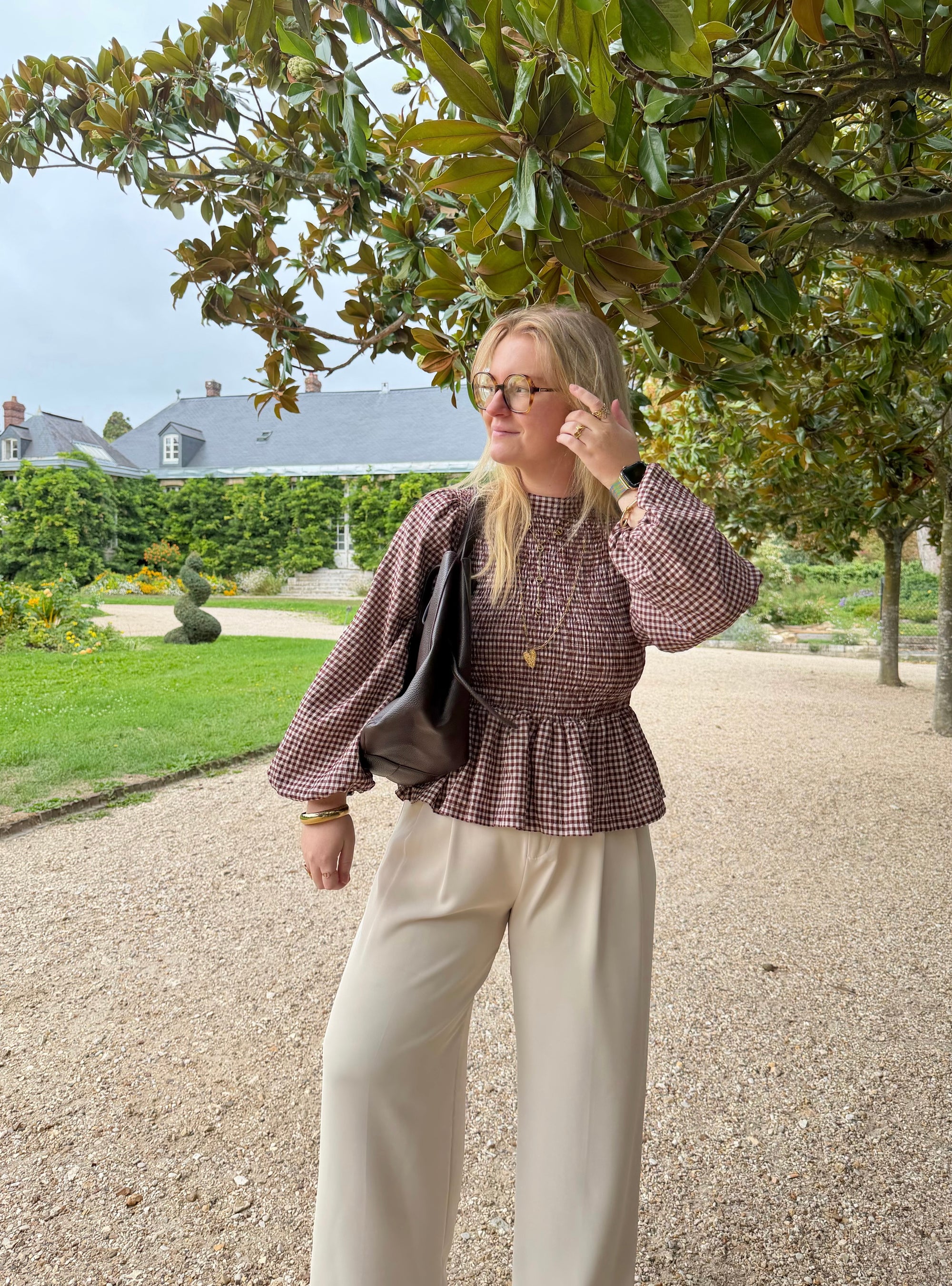 BLOUSE VICHY ELENA MARRON