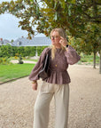BLOUSE VICHY ELENA MARRON