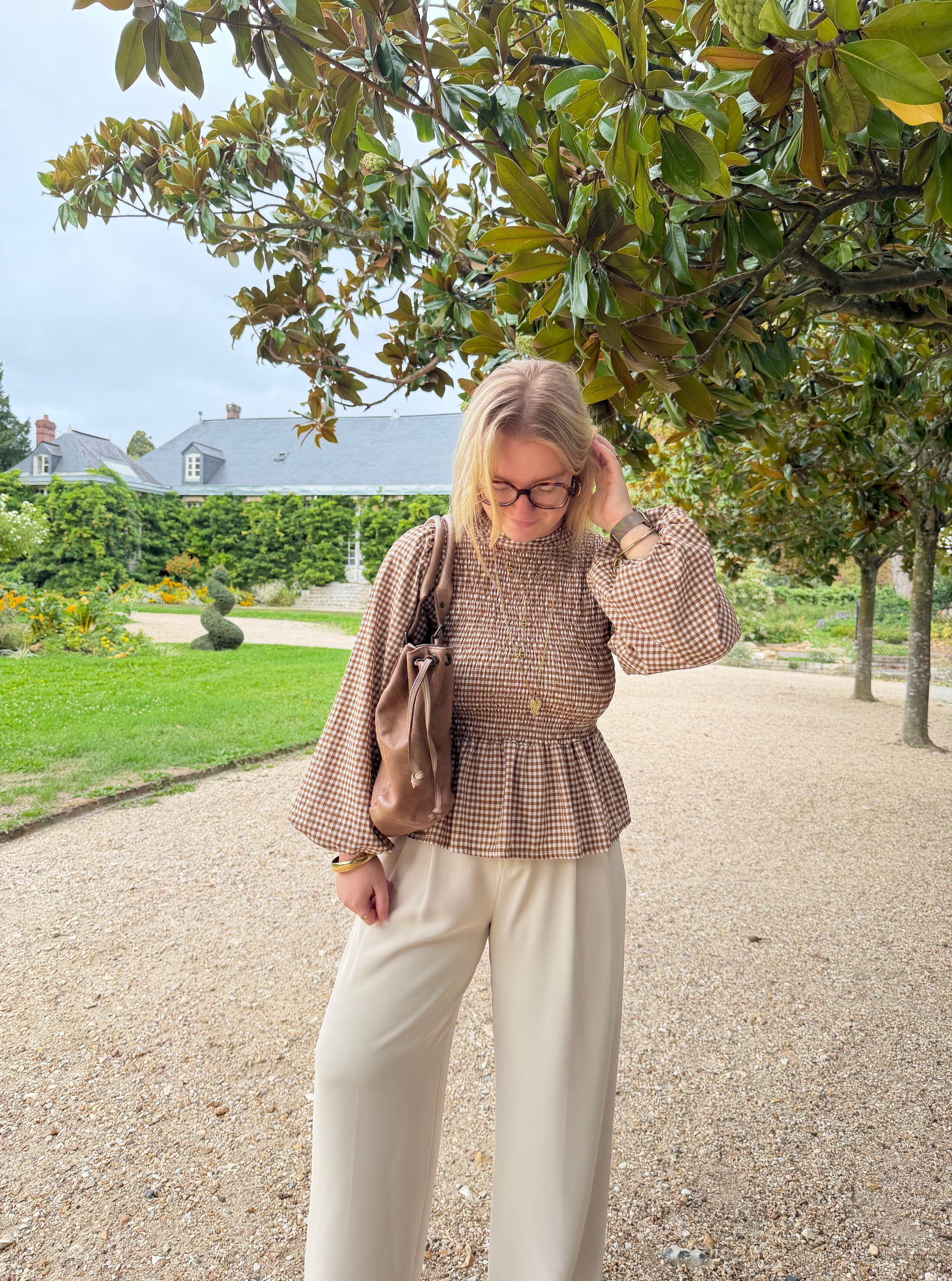 BLOUSE VICHY ELENA CAMEL