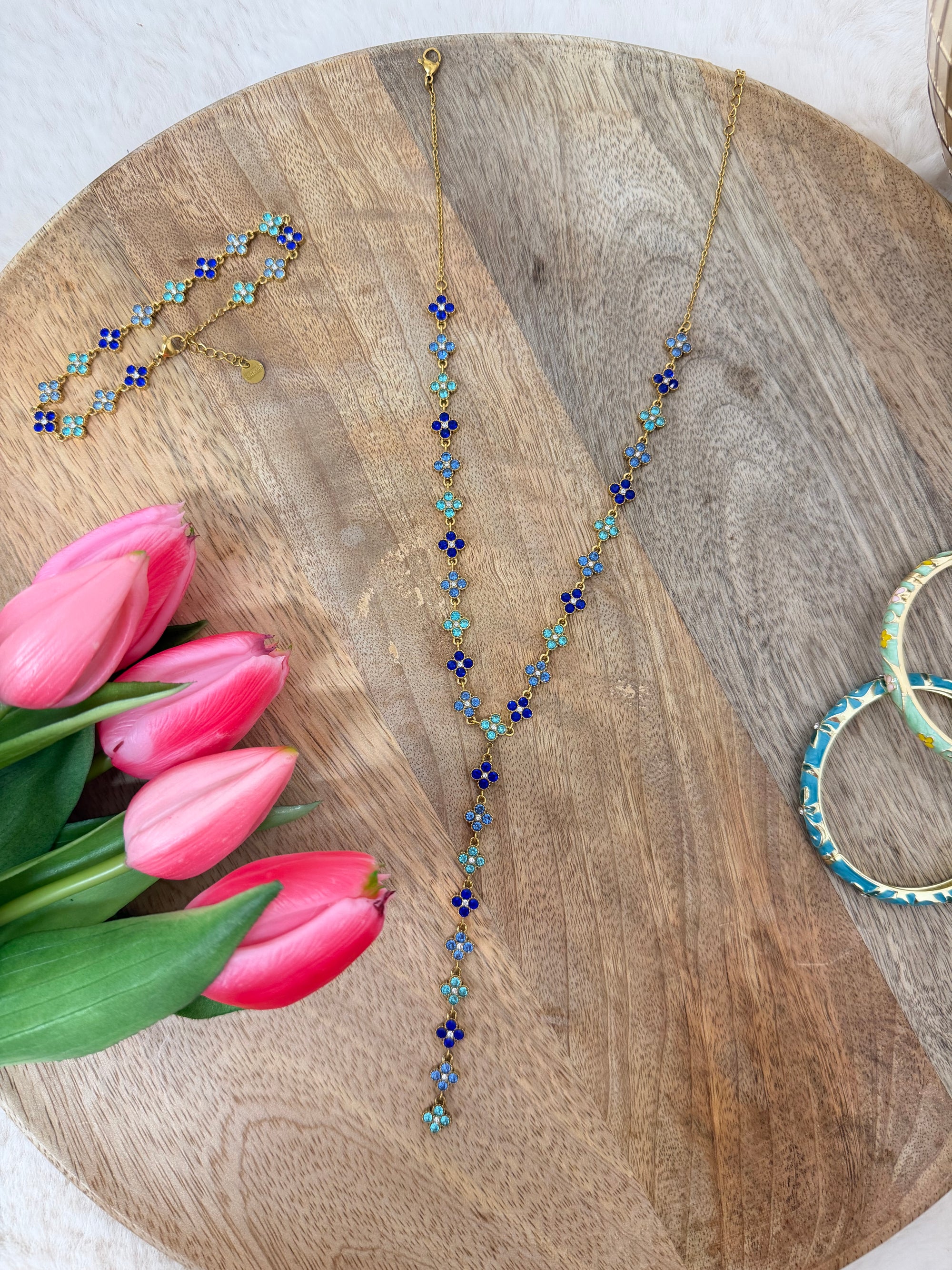 COLLIER Y ALMA STRASS BLEU