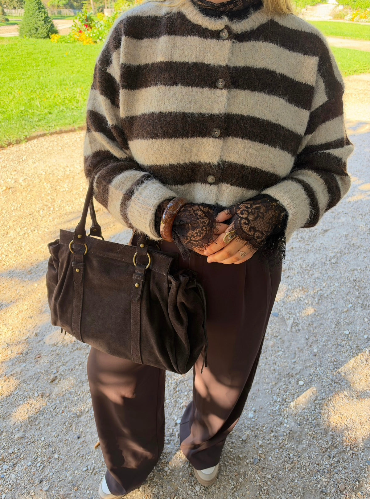 GILET CHLOÉ RAYÉ TAUPE &amp; CHOCOLAT