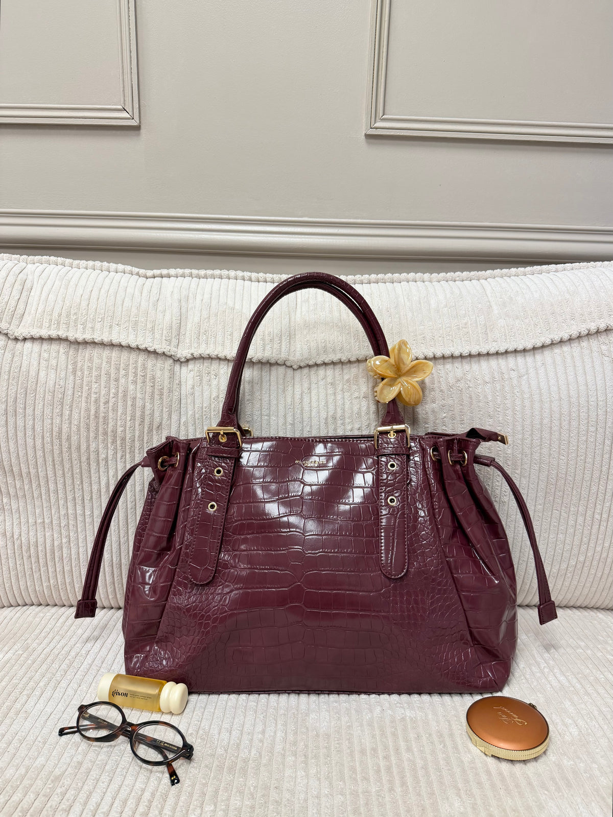 SAC LOU XL BORDEAUX CROCO
