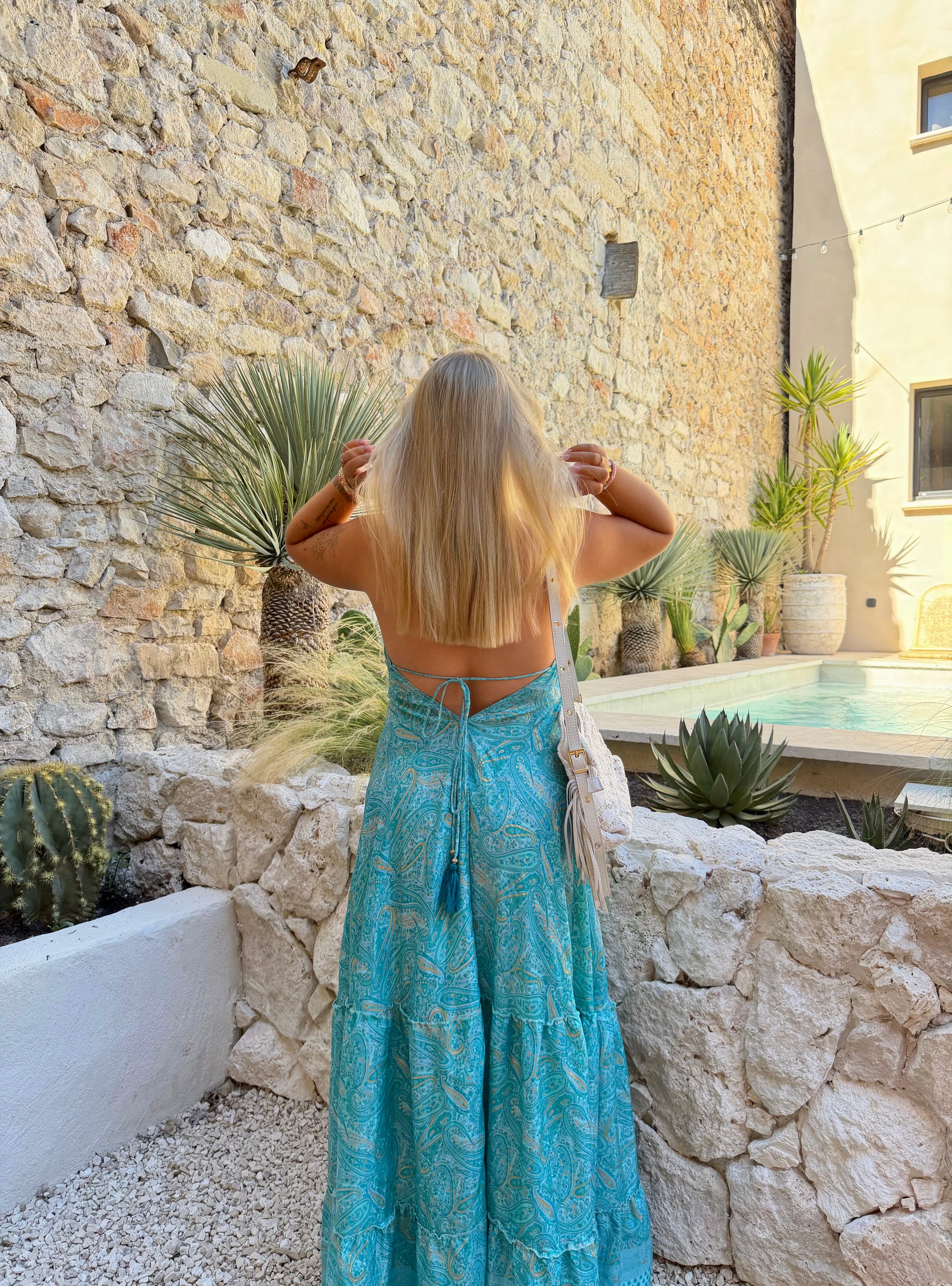 ROBE DOLCE À VOLANTS TURQUOISE