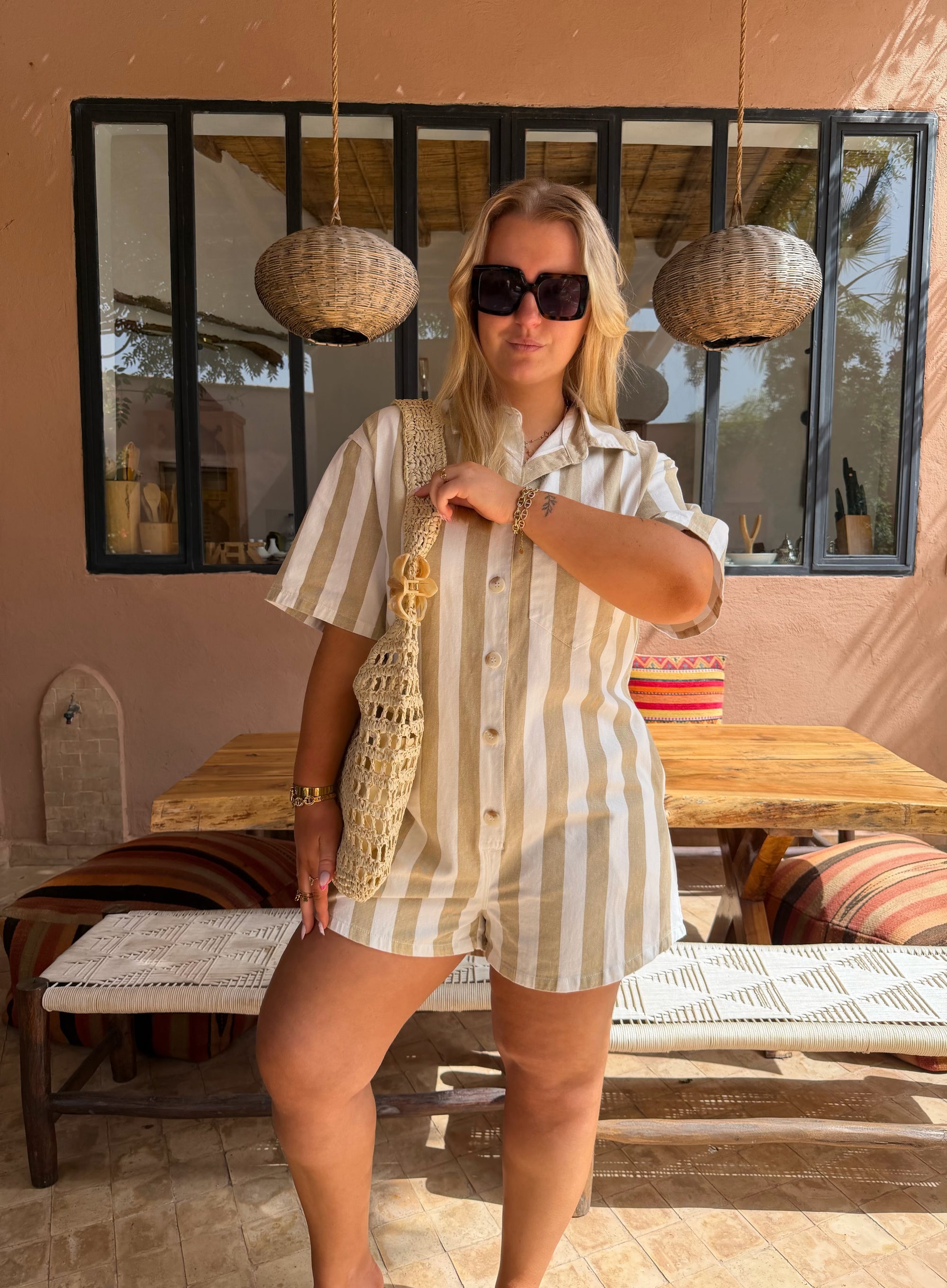 COMBI-SHORT NOÉE RAYÉ BEIGE