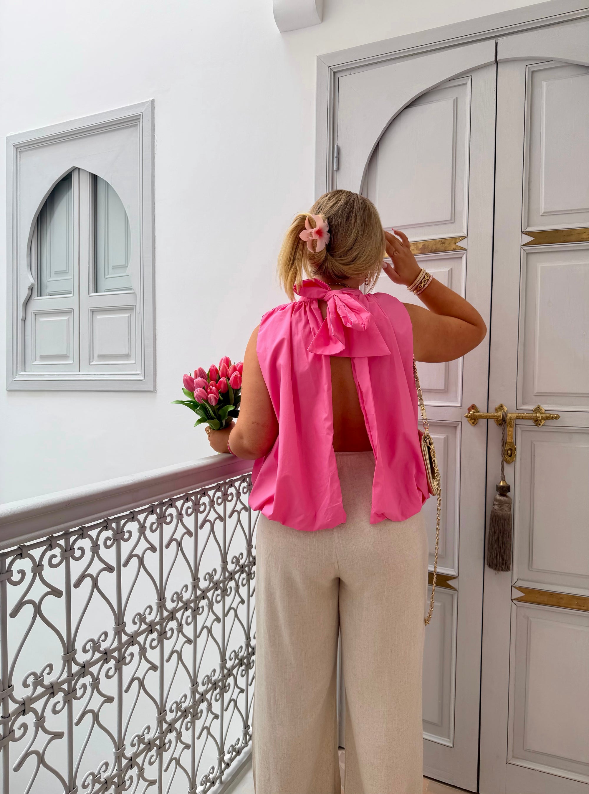 BLOUSE NŒUD RACHELLE FUSHIA