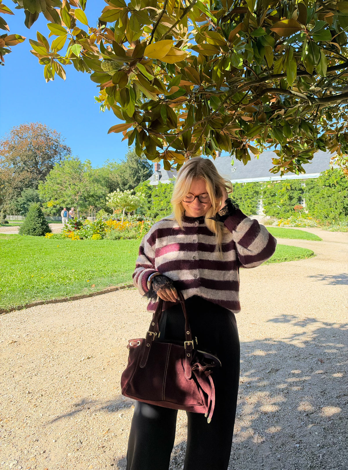 GILET CHLOÉ RAYÉ BORDEAUX &amp; TAUPE
