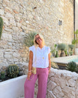 PANTALON LIN FRAMBOISE
