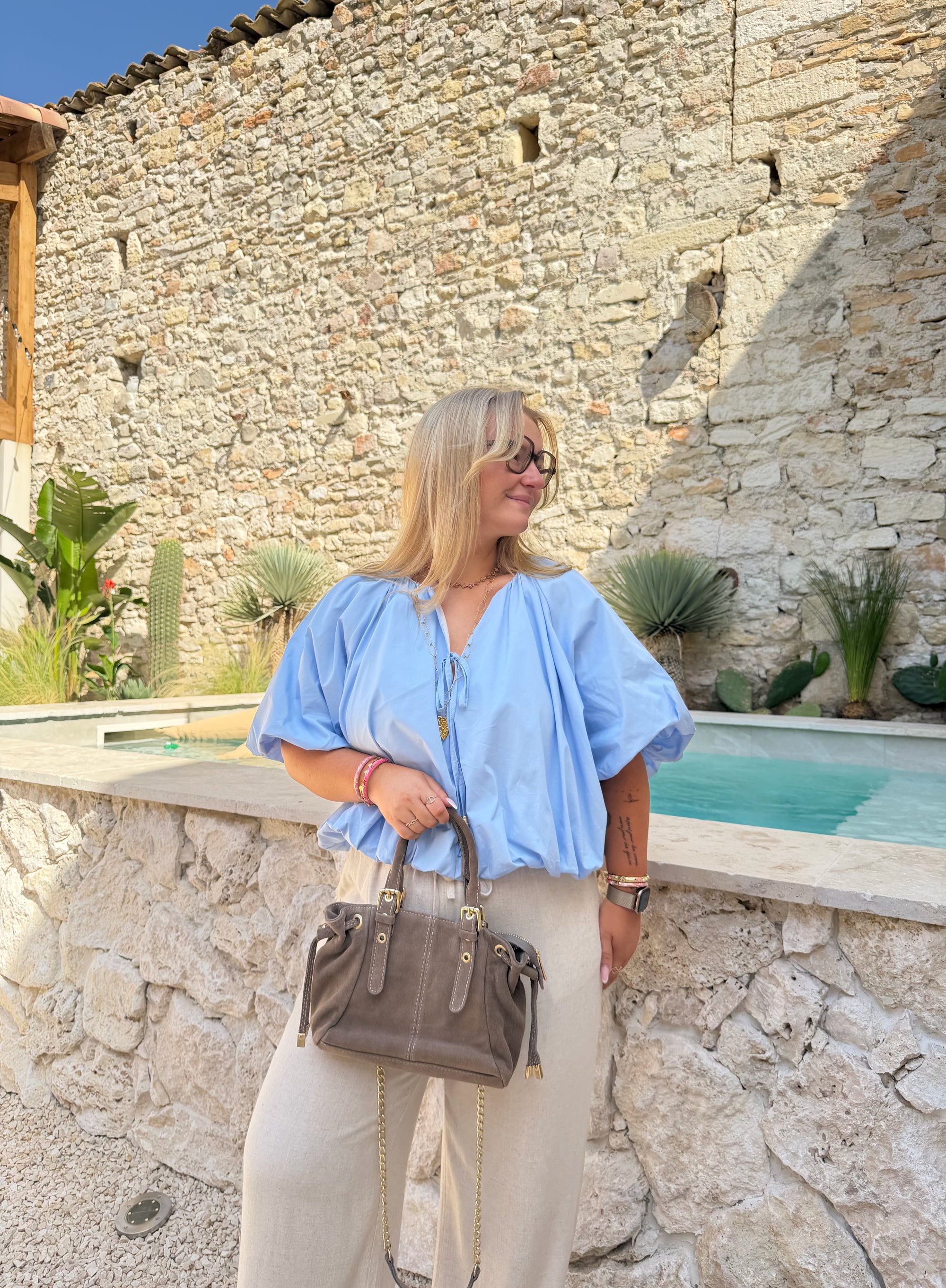 BLOUSE BOUFFANTE BLEU
