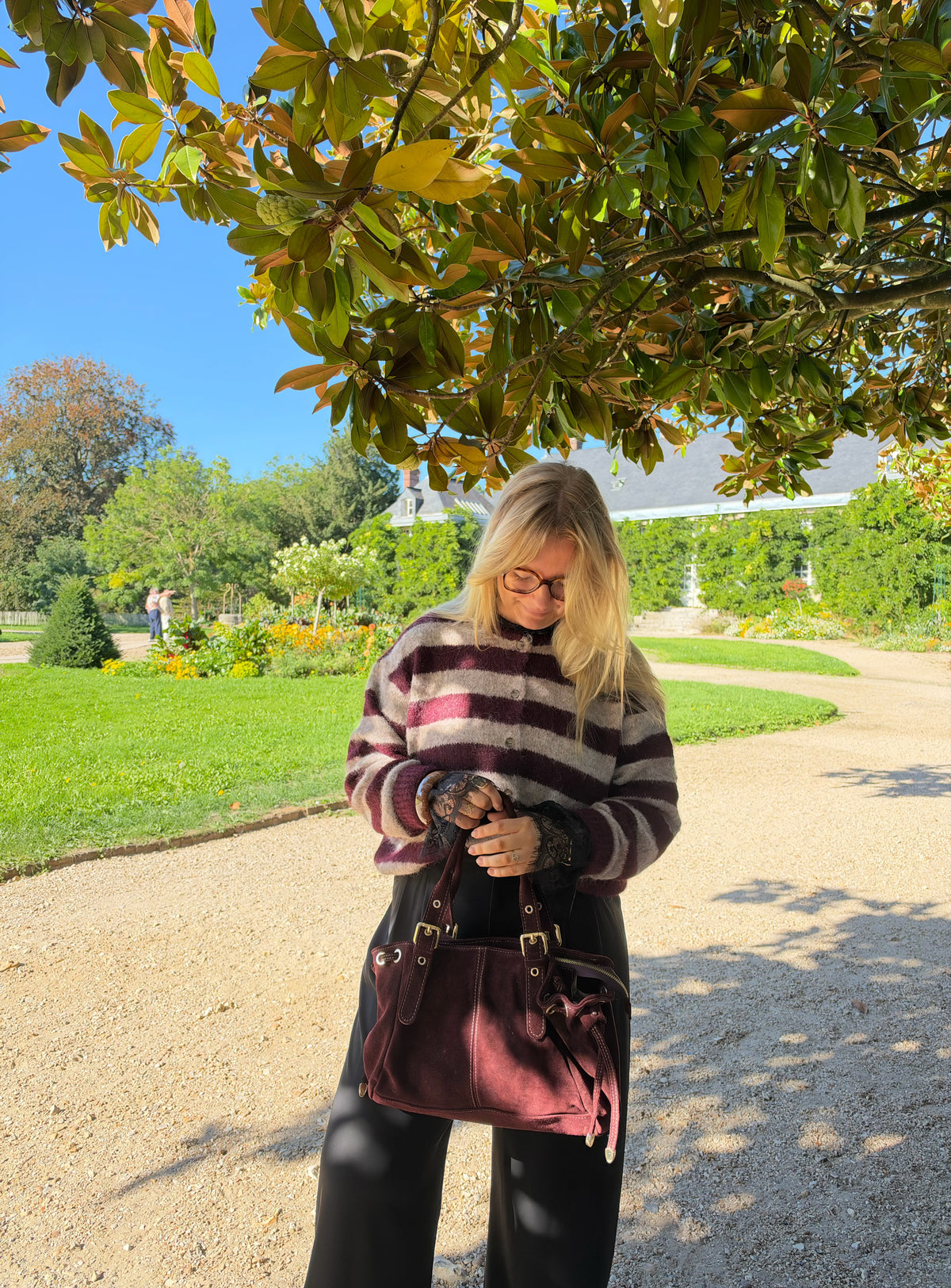 GILET CHLOÉ RAYÉ BORDEAUX &amp; TAUPE