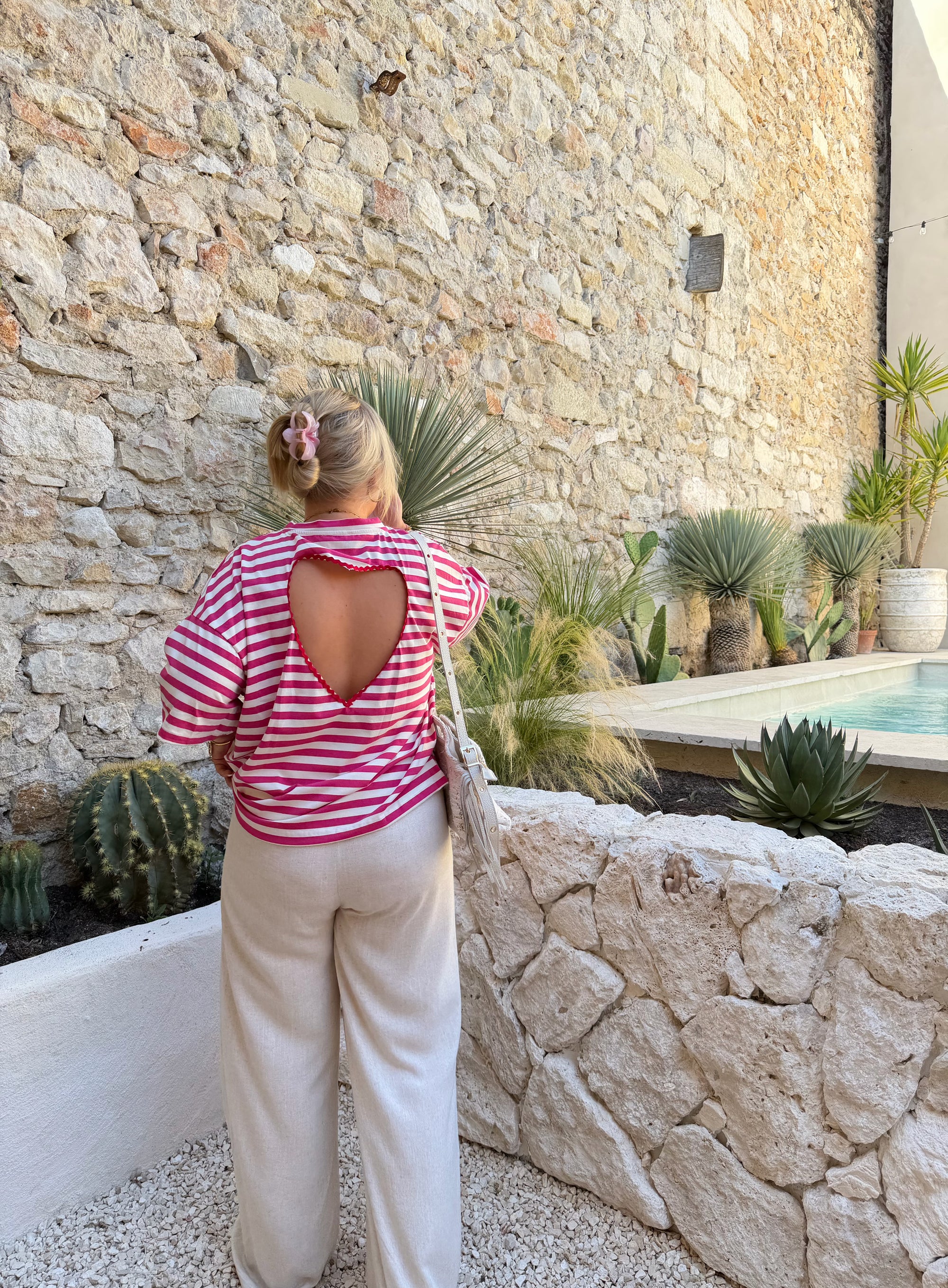 HAUT RAYÉ CŒUR ROSE