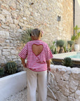 HAUT RAYÉ CŒUR ROSE