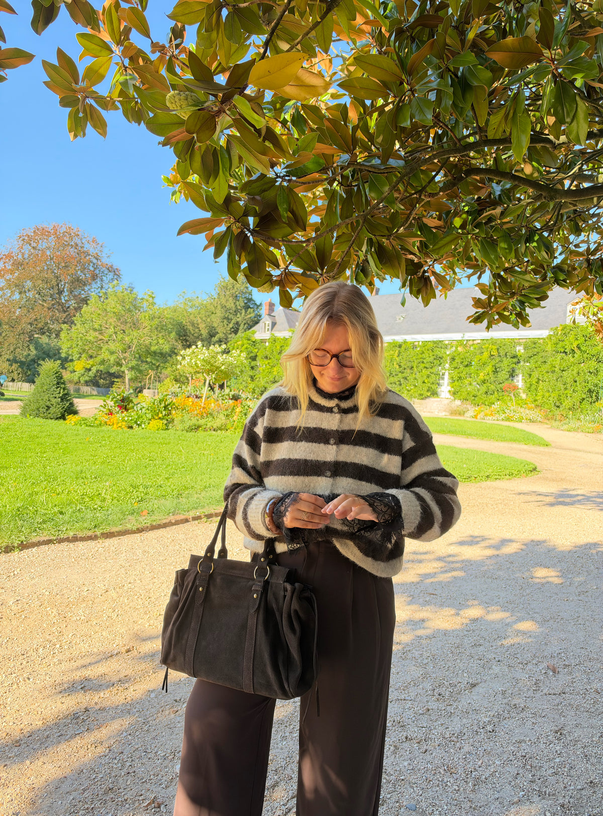 GILET CHLOÉ RAYÉ TAUPE &amp; CHOCOLAT
